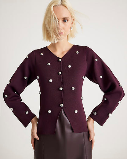 Red Knitted Studded Cardigan