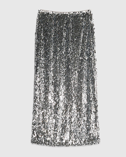Silver Sequin Midi Skirt