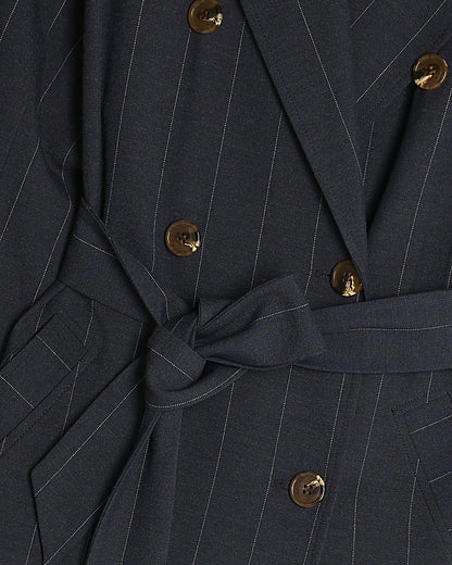 Navy Pinstripe Tailored Trench Coat