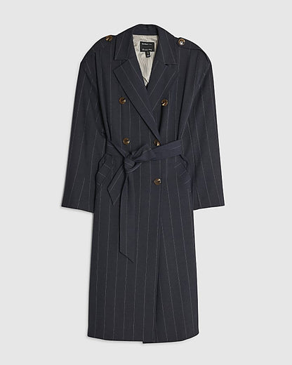 Navy Pinstripe Tailored Trench Coat