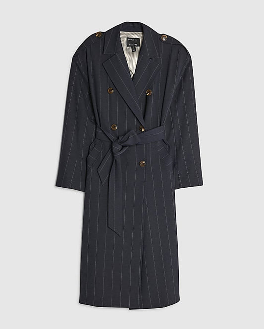 Navy Pinstripe Tailored Trench Coat