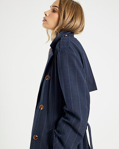 Navy Pinstripe Tailored Trench Coat