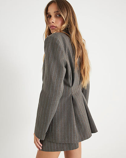 Brown Pinstripe Cinched Blazer