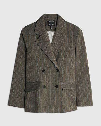 Brown Pinstripe Cinched Blazer