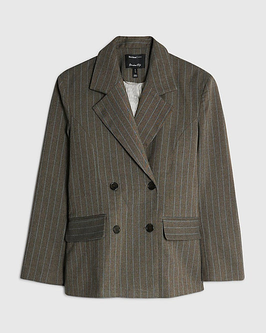 Brown Pinstripe Cinched Blazer