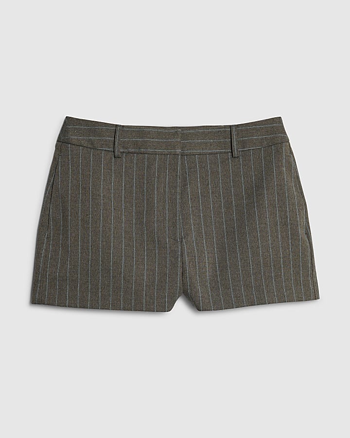 Brown Pinstripe Micro Shorts