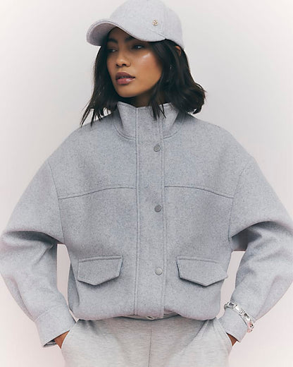Grey Funnel Neck Bomber Jacket