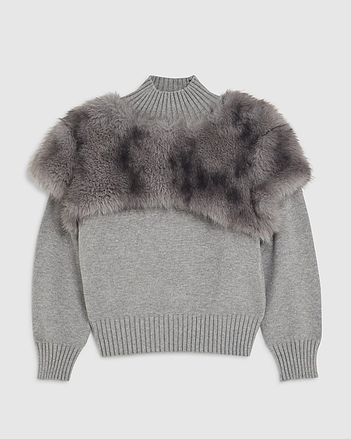 Grey Faux Fur Overlay Jumper – Newin.Style