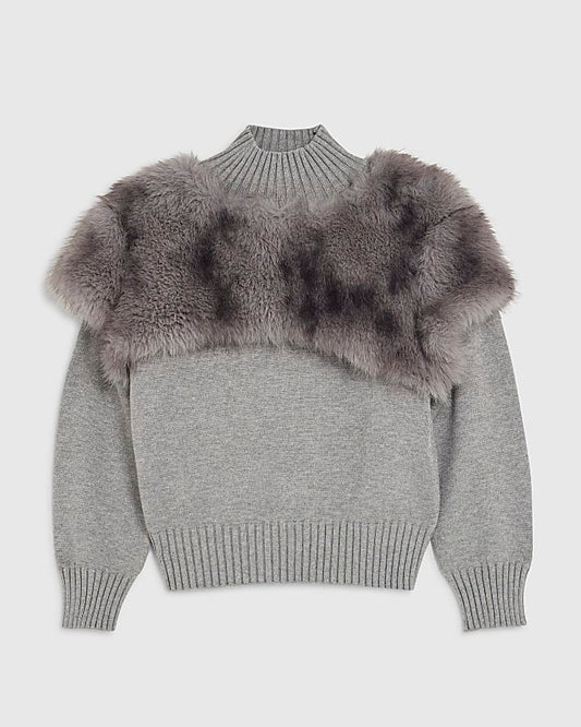 Grey Faux Fur Overlay Jumper
