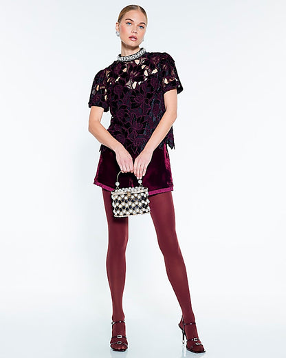 Red Velvet Lace Embellished Top