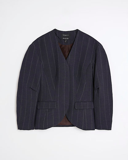 Navy Pinstripe Cocoon Sleeve Blazer