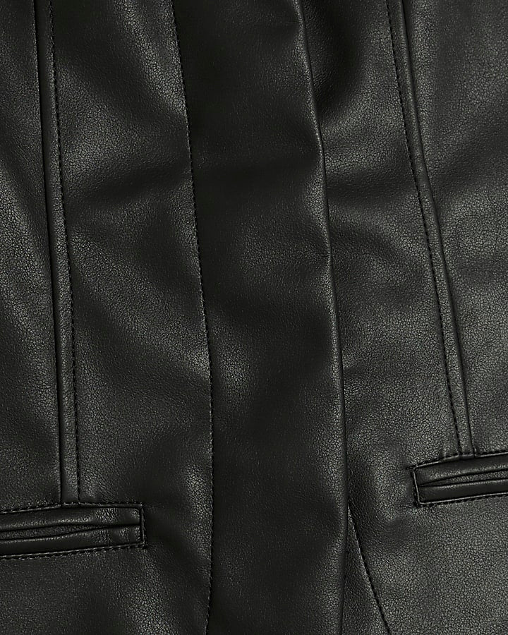 Black Faux Leather Sculpted Blazer