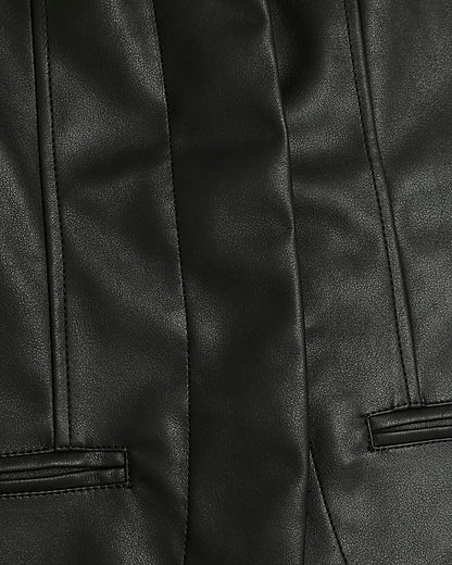Black Faux Leather Sculpted Blazer