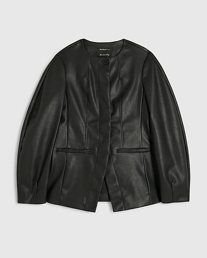 Black Faux Leather Sculpted Blazer