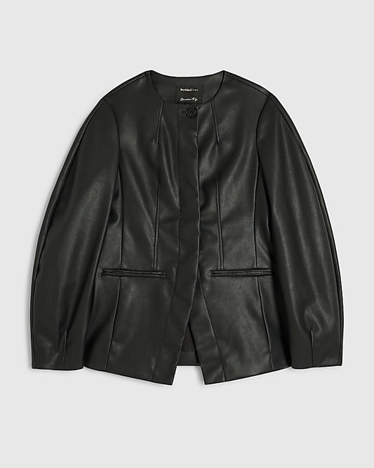 Black Faux Leather Sculpted Blazer