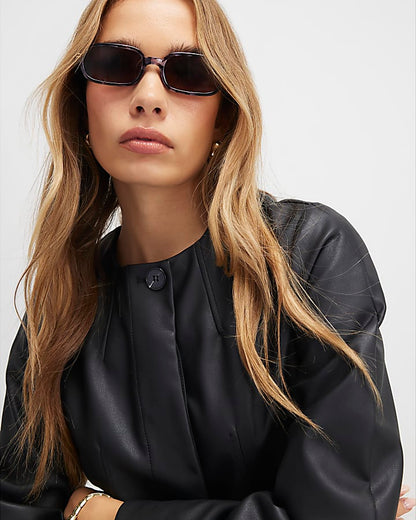 Black Faux Leather Sculpted Blazer