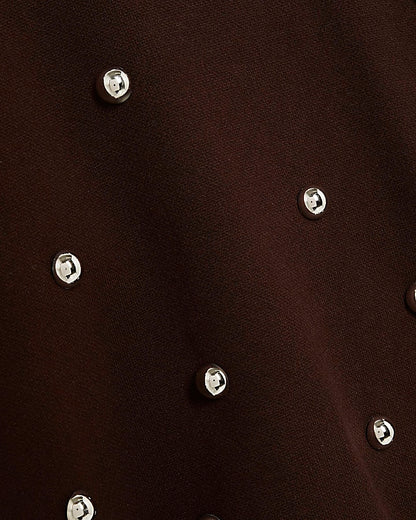 Brown Stud Embellished High Neck Jumper