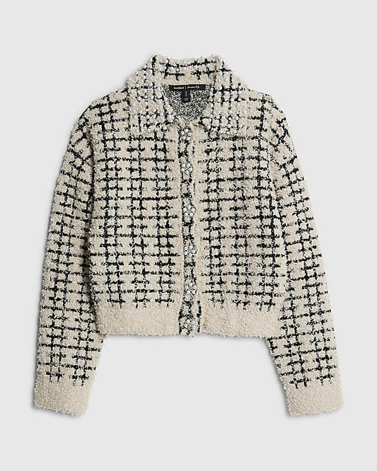 Cream Boucle Knit Pearl Trim Cardigan | River Island