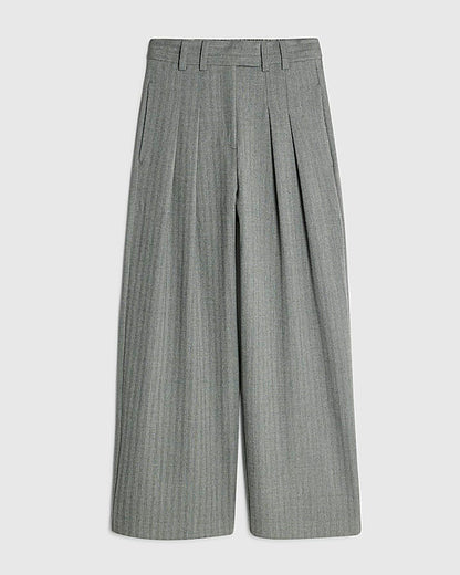Grey Herringbone Wide Leg Trousers