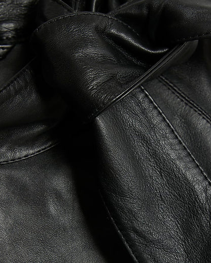 RI Studio Black Leather Funnel Tie Top