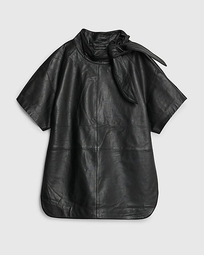 RI Studio Black Leather Funnel Tie Top