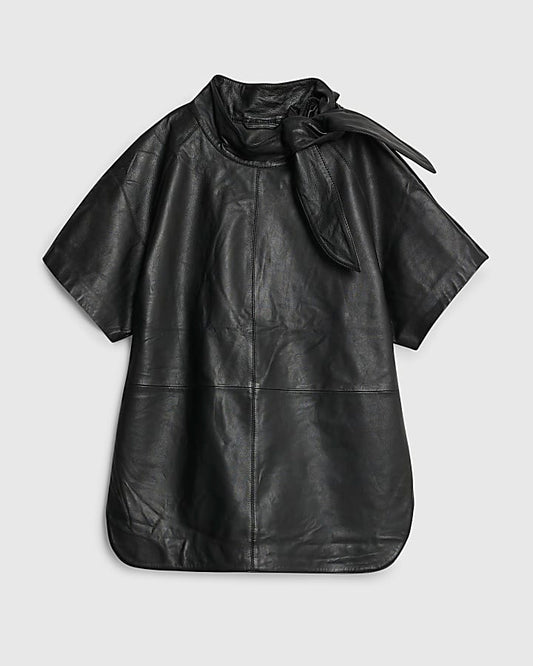 RI Studio Black Leather Funnel Tie Top