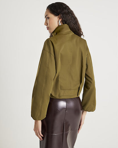 Khaki Belted Bubble Hem Jacket