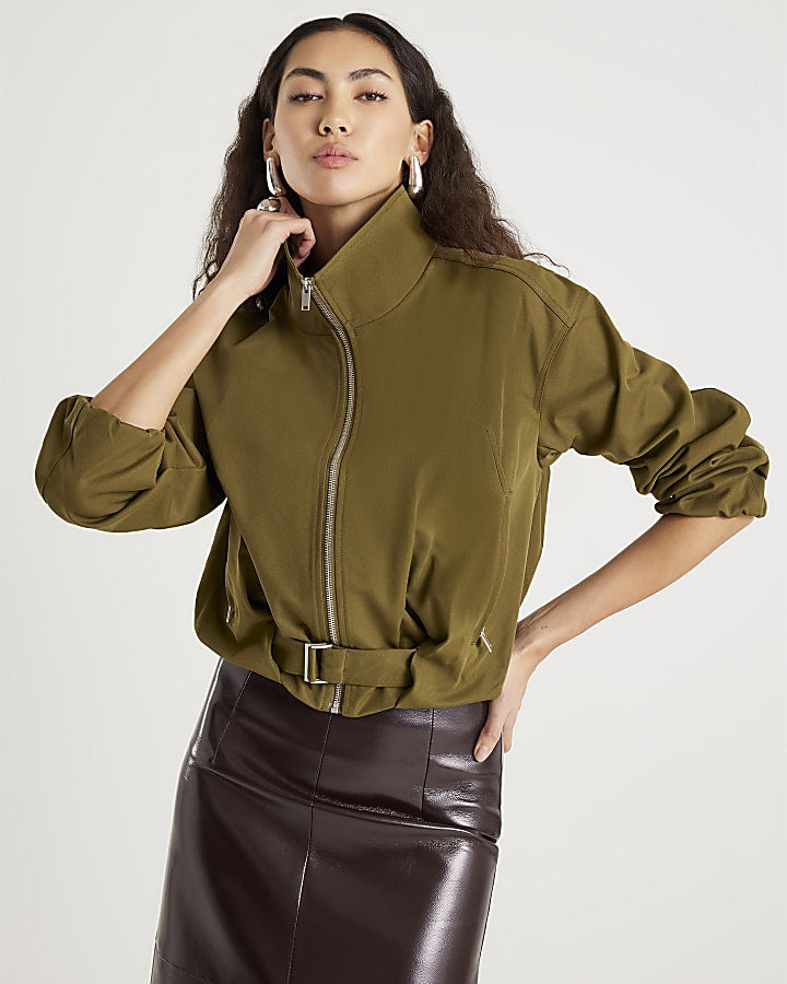 Khaki Belted Bubble Hem Jacket