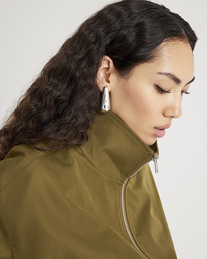 Khaki Belted Bubble Hem Jacket