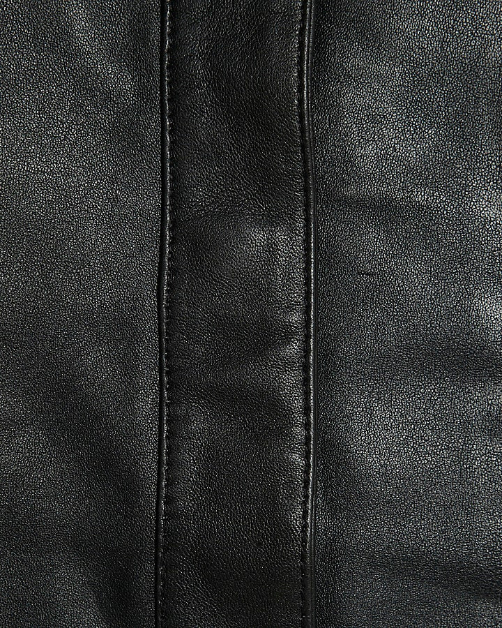 RI Studio Black Leather Shirt Mini Dress