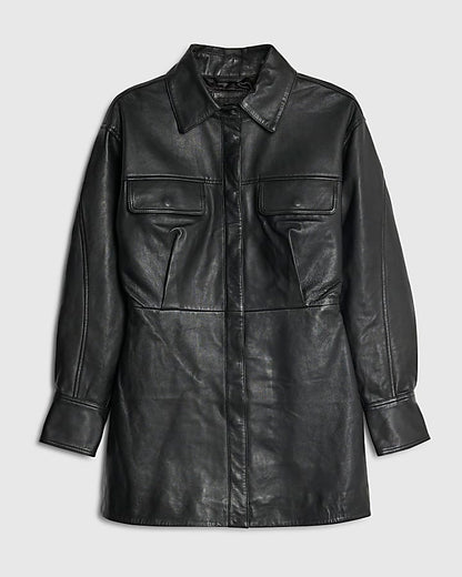 RI Studio Black Leather Shirt Mini Dress