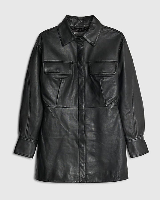 RI Studio Black Leather Shirt Mini Dress