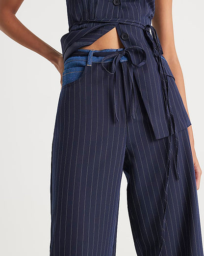 Navy Hybrid Pinstripe Tailored Trousers