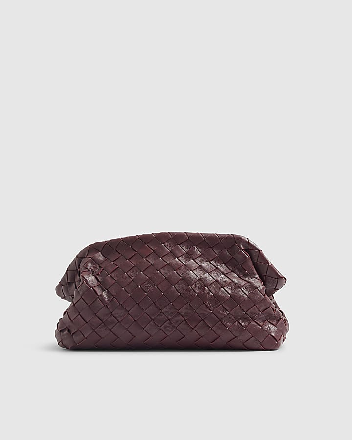 RI Studio Red Woven Leather Clutch Bag