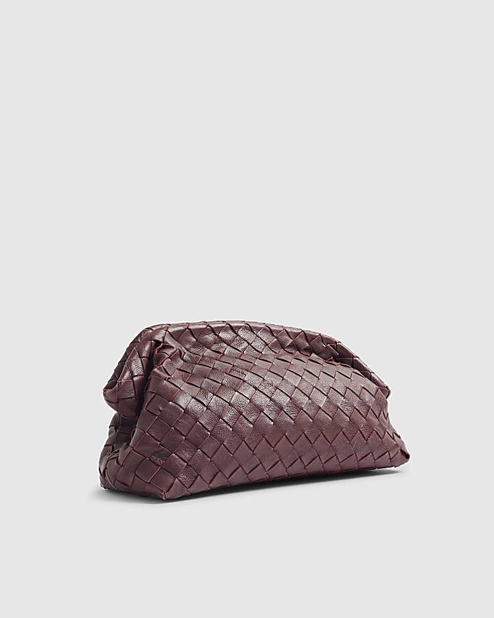 RI Studio Red Woven Leather Clutch Bag