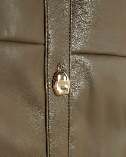 Khaki Faux Leather Midi Shirt Dress