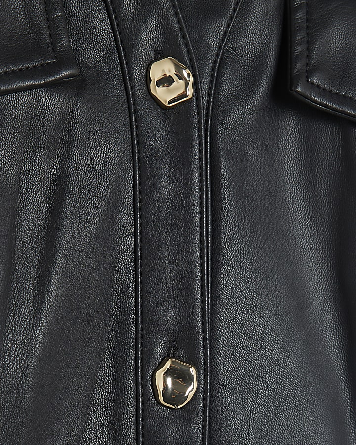 Black Faux Leather Buckle Waist Mini Dress