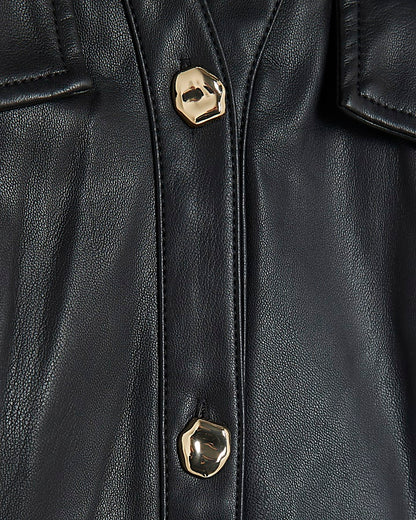 Black Faux Leather Buckle Waist Mini Dress