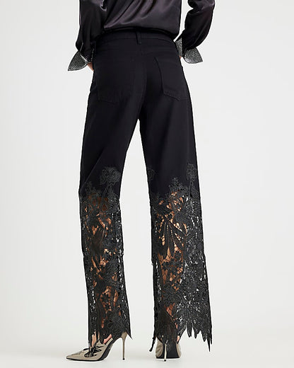 Black Relaxed Straight Lace Jeans