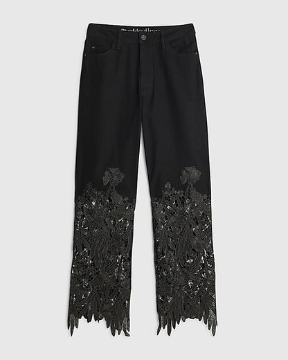Black Relaxed Straight Lace Jeans