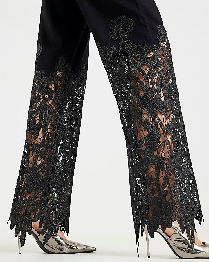 Black Relaxed Straight Lace Jeans