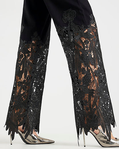 Black Relaxed Straight Lace Jeans