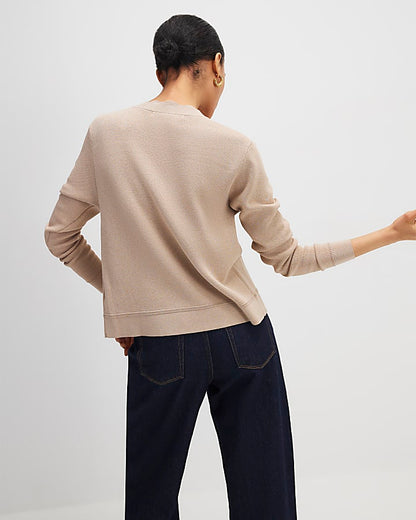 Brown Knit Fitted Scallop Trim Cardigan