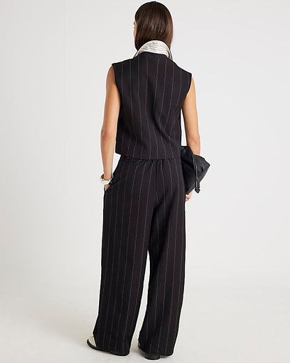 Black Pinstripe Wide Leg Trousers