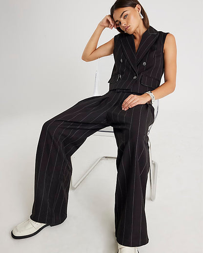Black Pinstripe Wide Leg Trousers