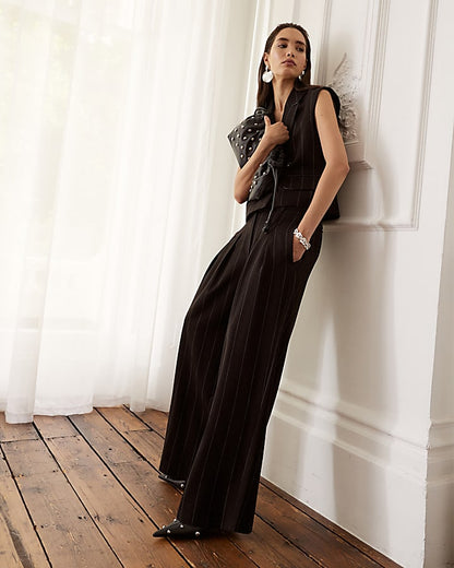 Black Pinstripe Wide Leg Trousers