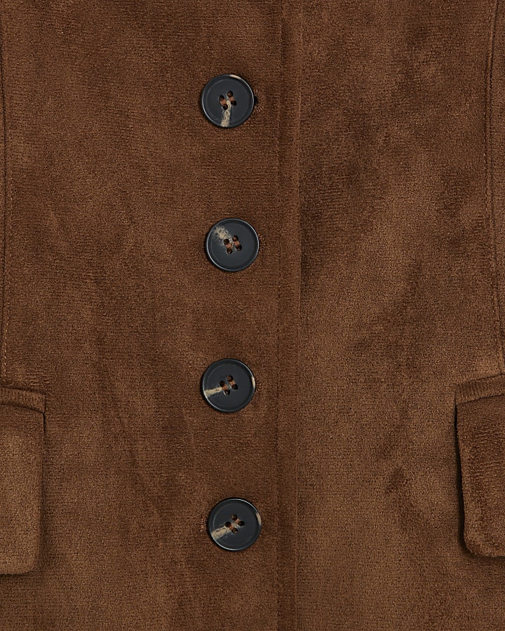 Brown Faux Suede Fitted Blazer