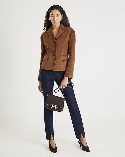 Brown Faux Suede Fitted Blazer