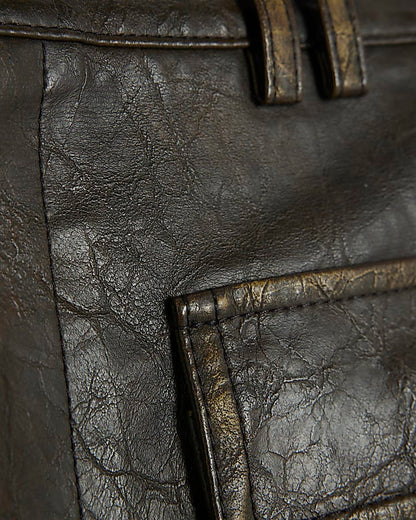 Brown Faux Leather Distressed Utility Shorts