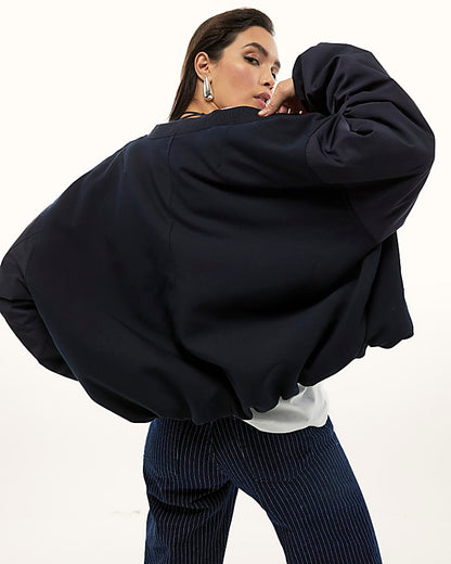 Navy Oversized Hybrid Bomber Jacket | River Island